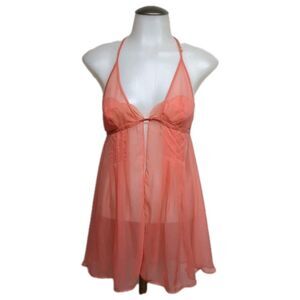 Victoria's Secret Very Sexy Nightie Med Baby Doll Dress Peach Low Back Sheer M